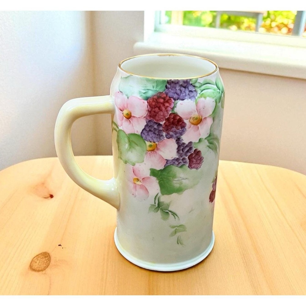 Circa 1906-1924 Lenox Belleek Hand Painted Roses Floral 7" Tall Vase Mug Antique